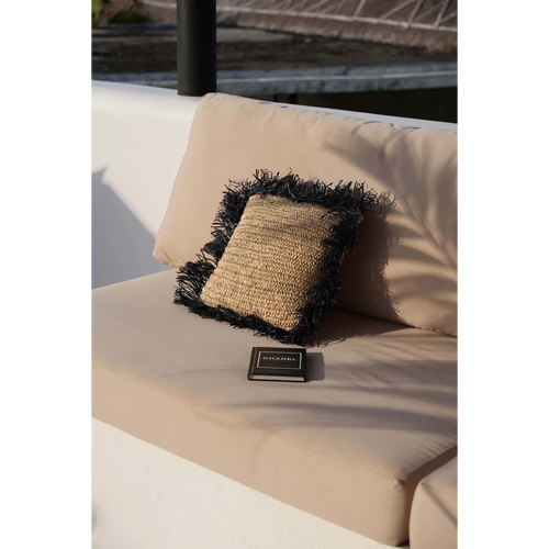 De Raffia Kussenhoes Vierkant - Naturel Zwart - 40x40