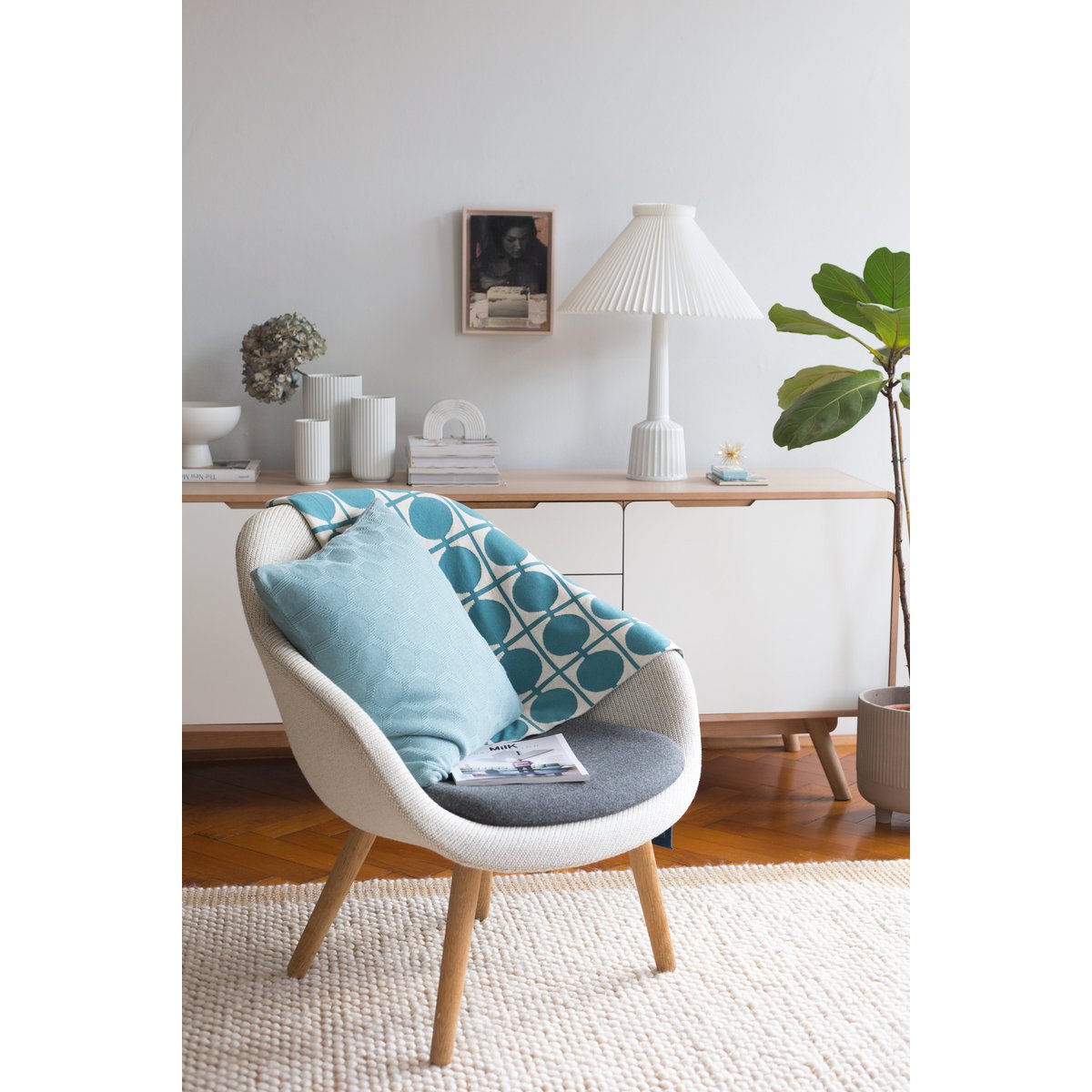 Don blanket petrol, soft jacquard knitted cotton