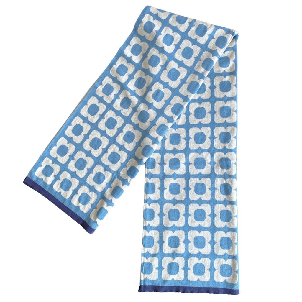 Doris deken blauw, zacht jacquard gebreide katoen