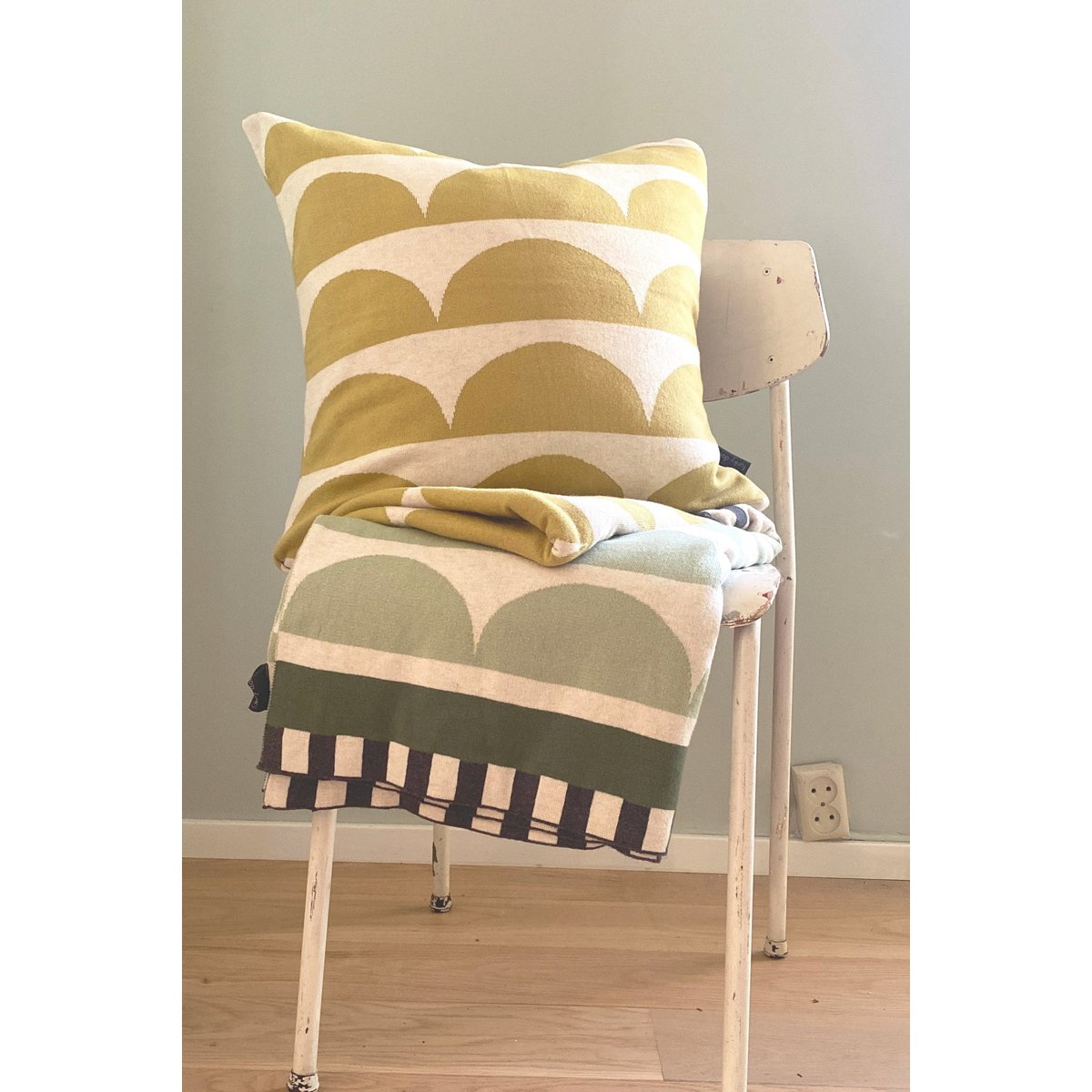 Kamelia kussen-cover olijf, zacht jacquard gebreide katoen