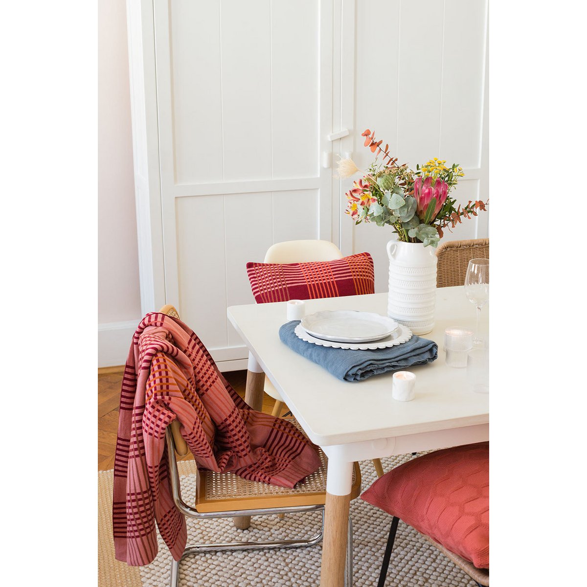 Ruth Deken Rood zacht jacquard gebreid katoen