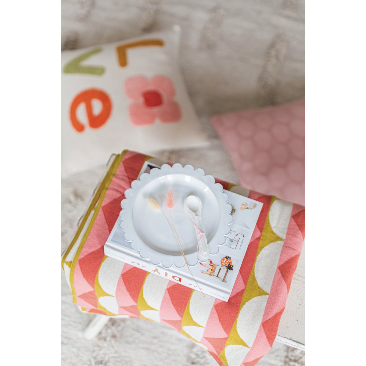 Toby -deken rood, zacht jacquard gebreide katoen