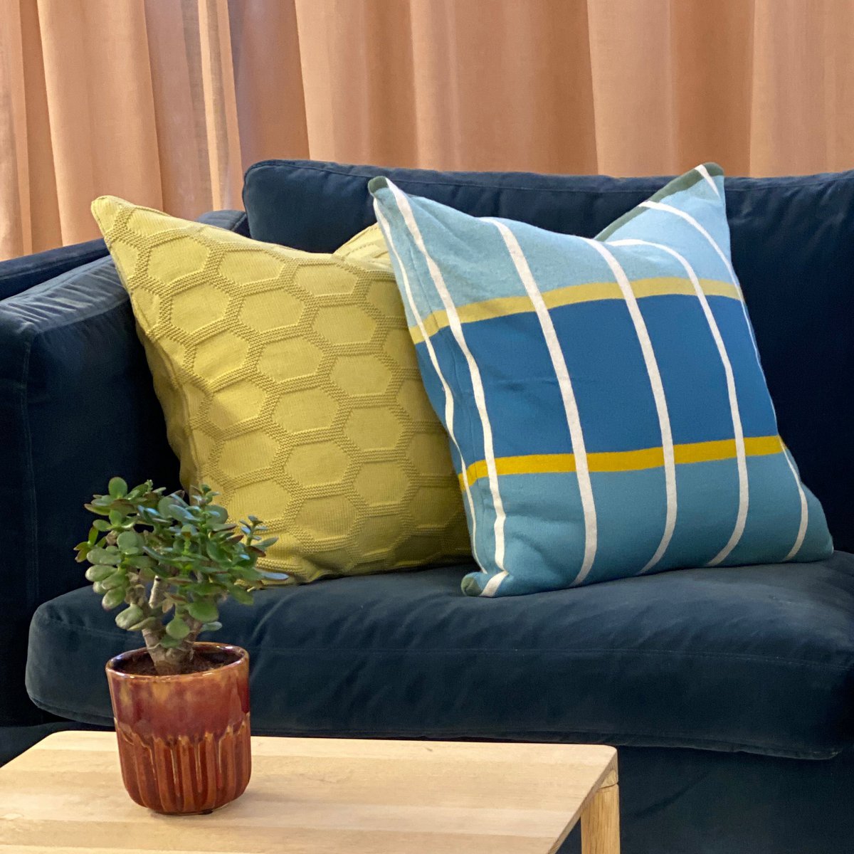 Alvin kussenhoes blauw, zacht jacquard gebreid katoen