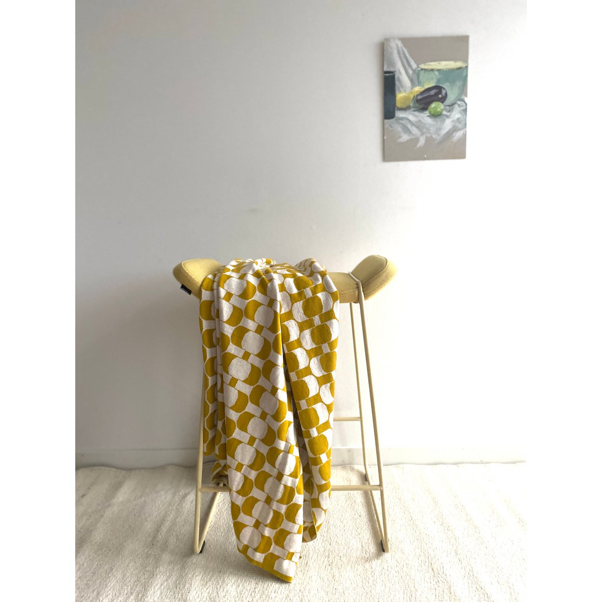 Edith blanket light olive, soft jacquard knitted cotton