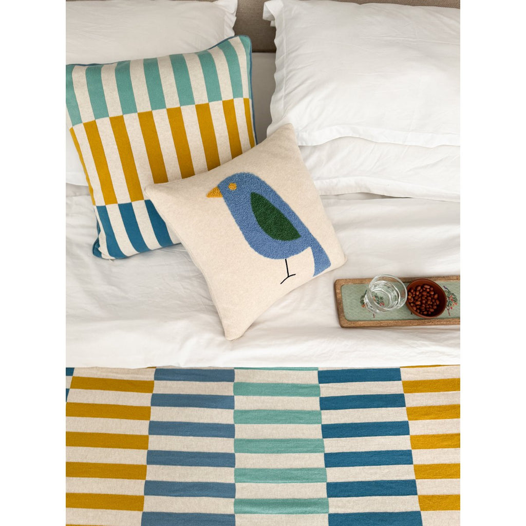 Mojo deken blauw, zacht Jacquard gebreide katoen.