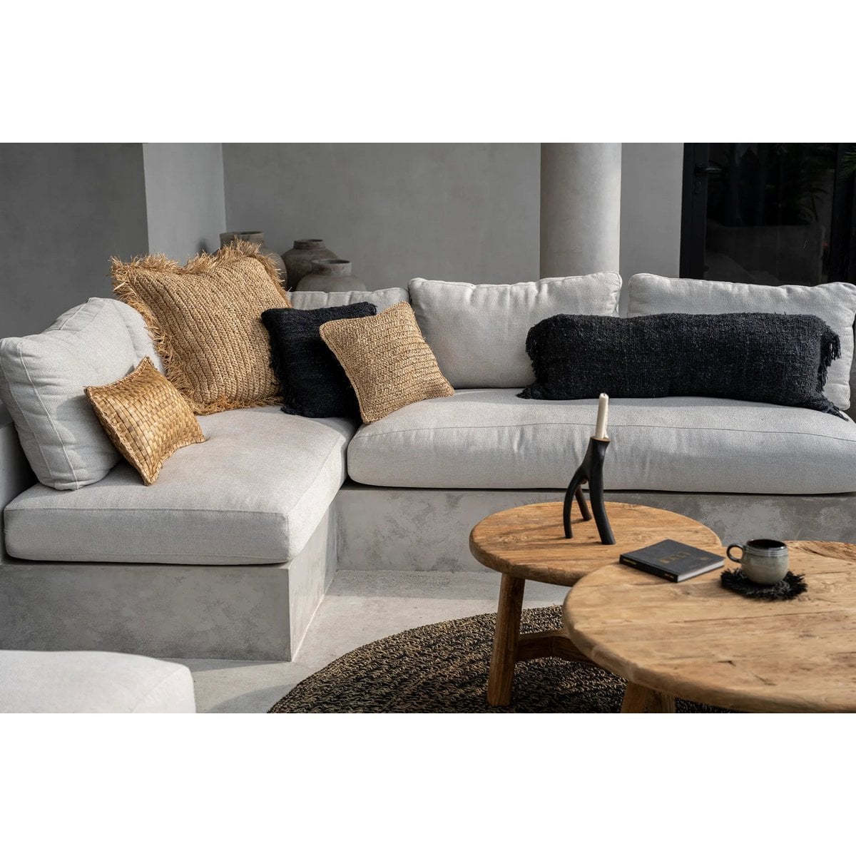 The Raffia Flores Square Cushion Cover - Natural - 40x40