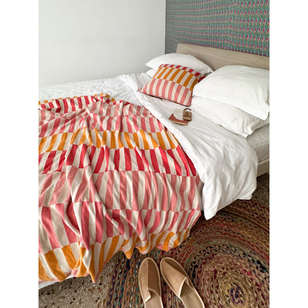 Mojo deken roze, zachte jacquard gebreide katoen.