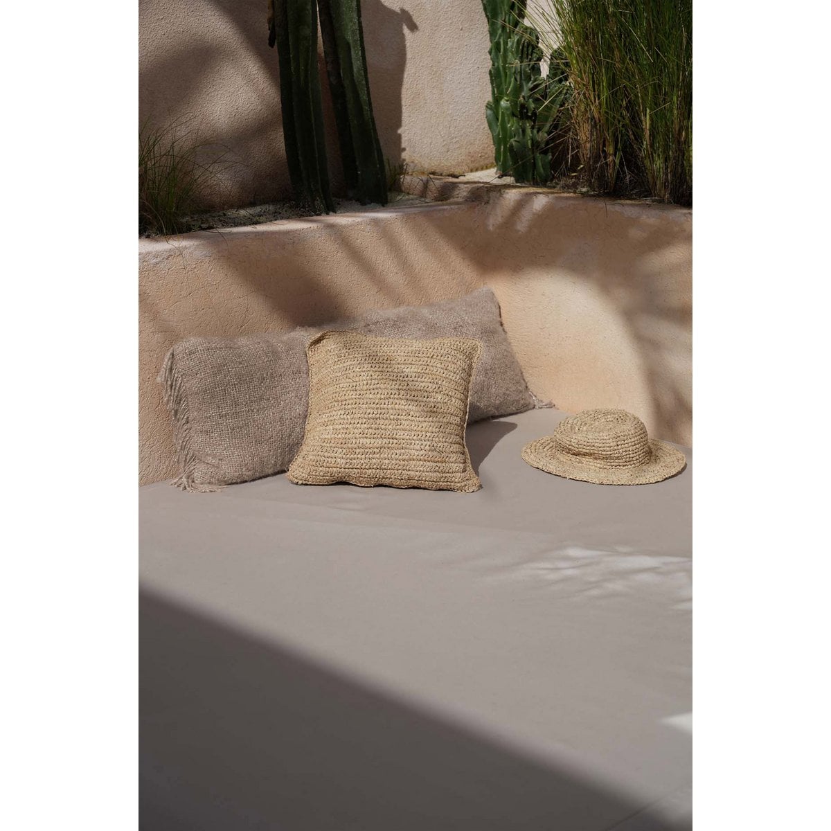 The Raffia Flores Square Cushion Cover - Natural - 40x40