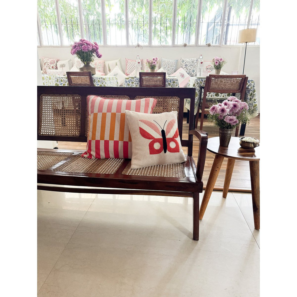 Butterfly cushion pink, soft cotton knitted with punchneedle embroidery.