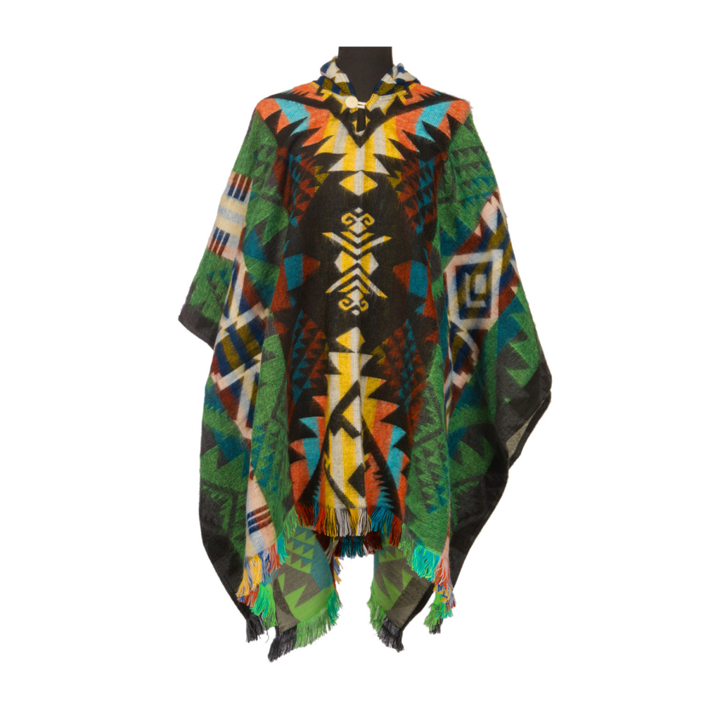 Alpaca Poncho Native Pattern | Waorani green
