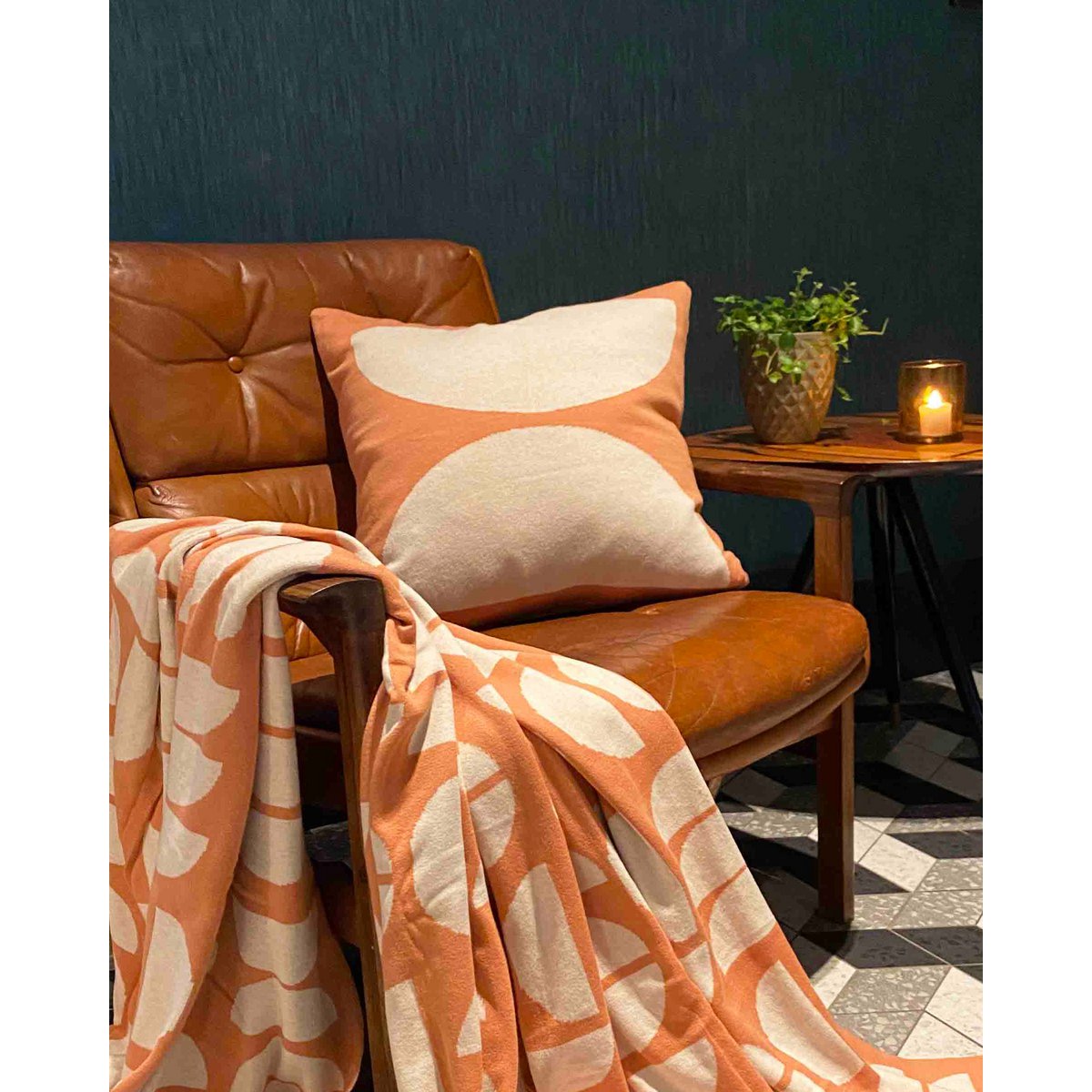 Ella kussenhoes perzik, zacht jacquard gebreid katoen