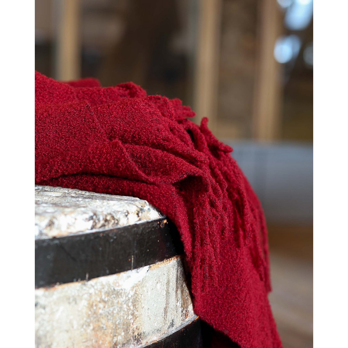 Wol (80%) Polyester (20%) - Boucle PARIS - donkerrood - 140x200