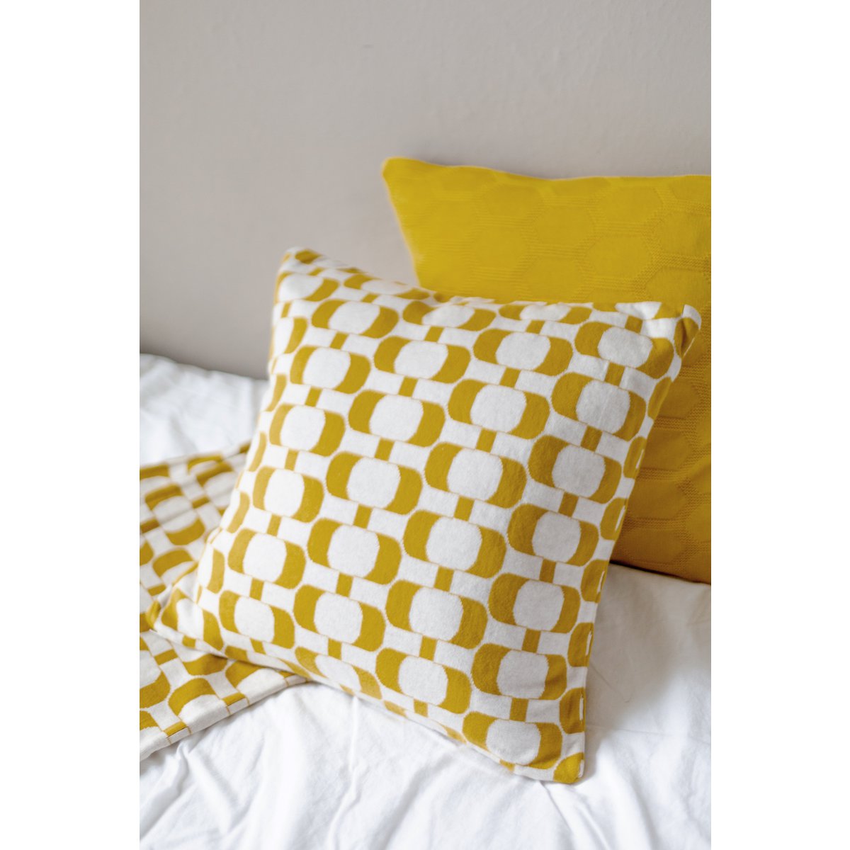 Edith cushion cover light olive, soft jacquard knitted cotton