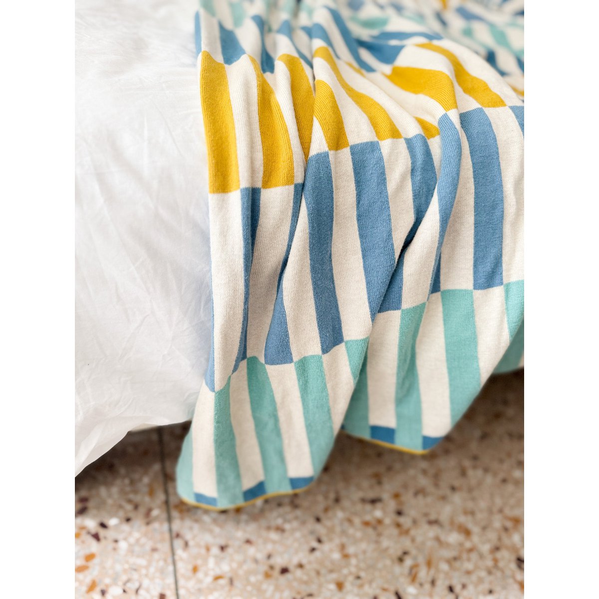 Mojo deken blauw, zacht Jacquard gebreide katoen.