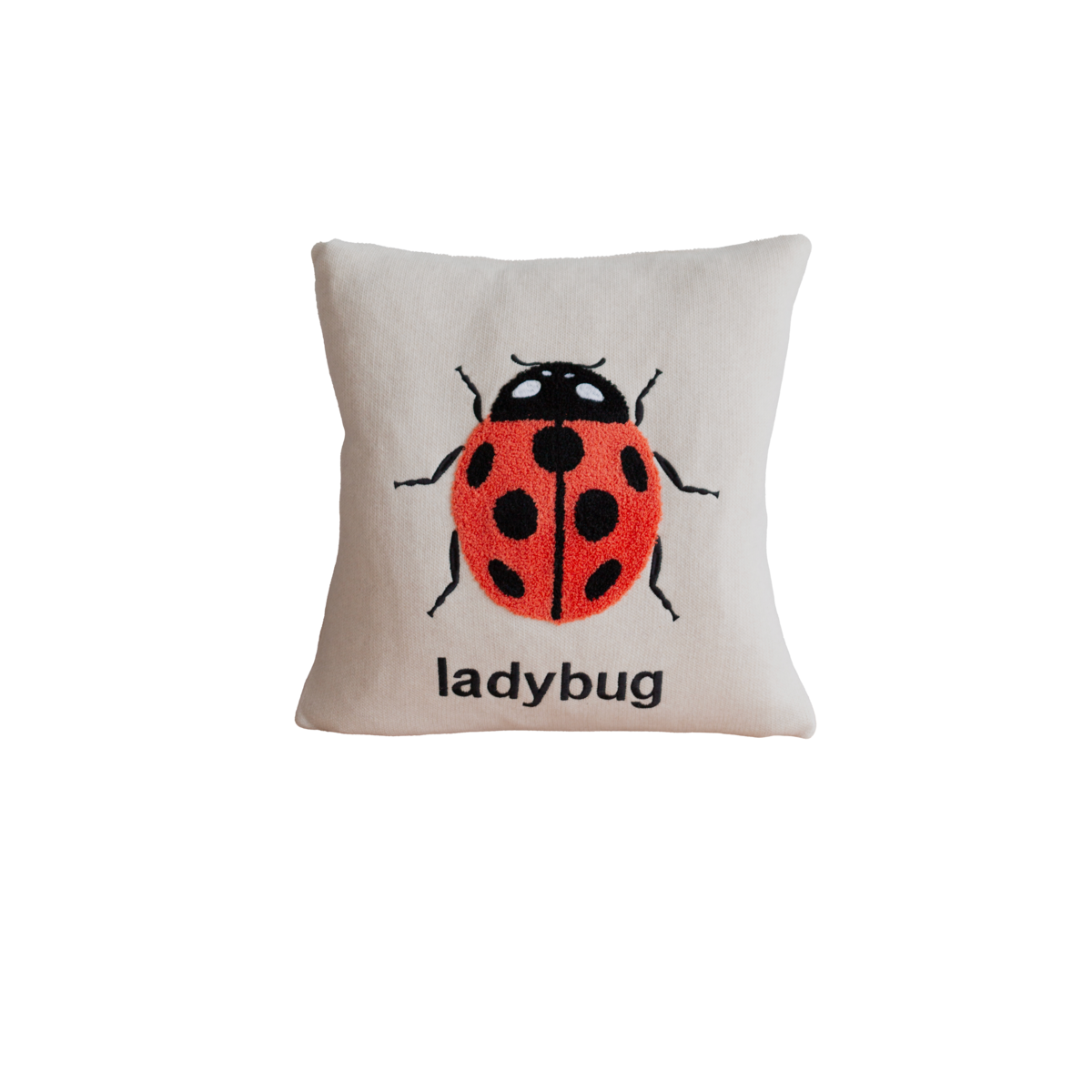 Ladybird kussen rood, zacht katoenen gebreide met punchneedle -borduurwerk