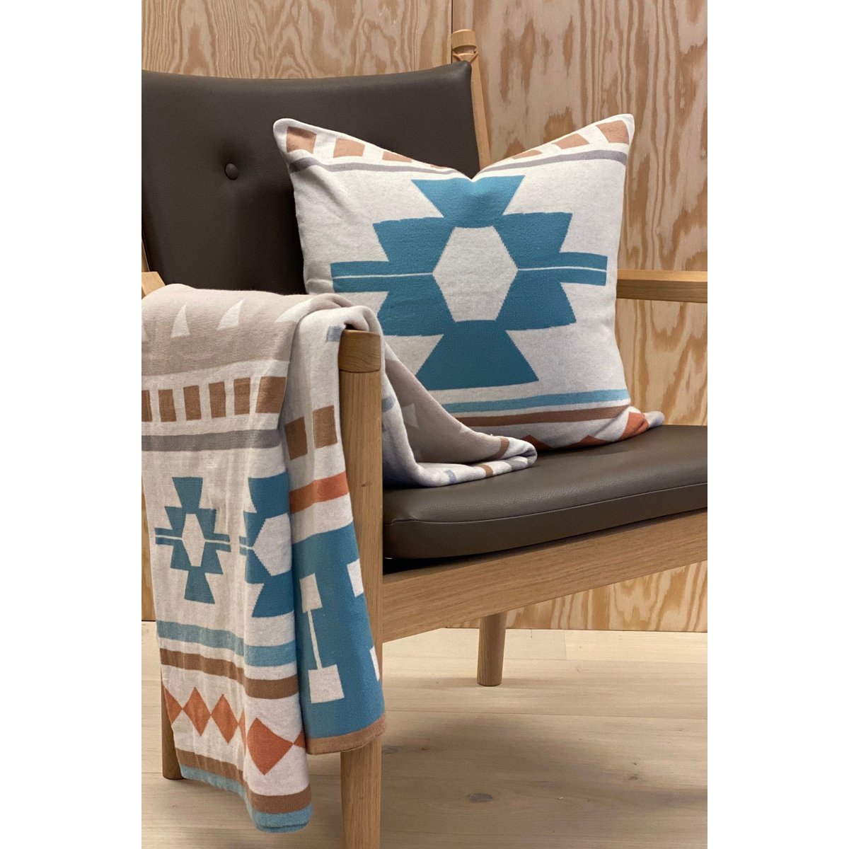 Ane kussenbedekking blauw, zacht jacquard gebreide katoen