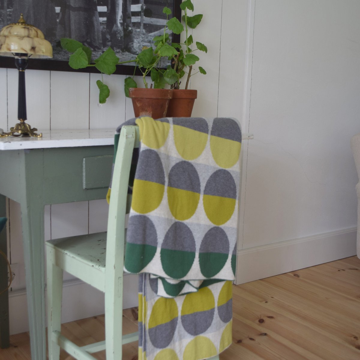 Olivia deken groen, zacht jacquard gebreide katoen