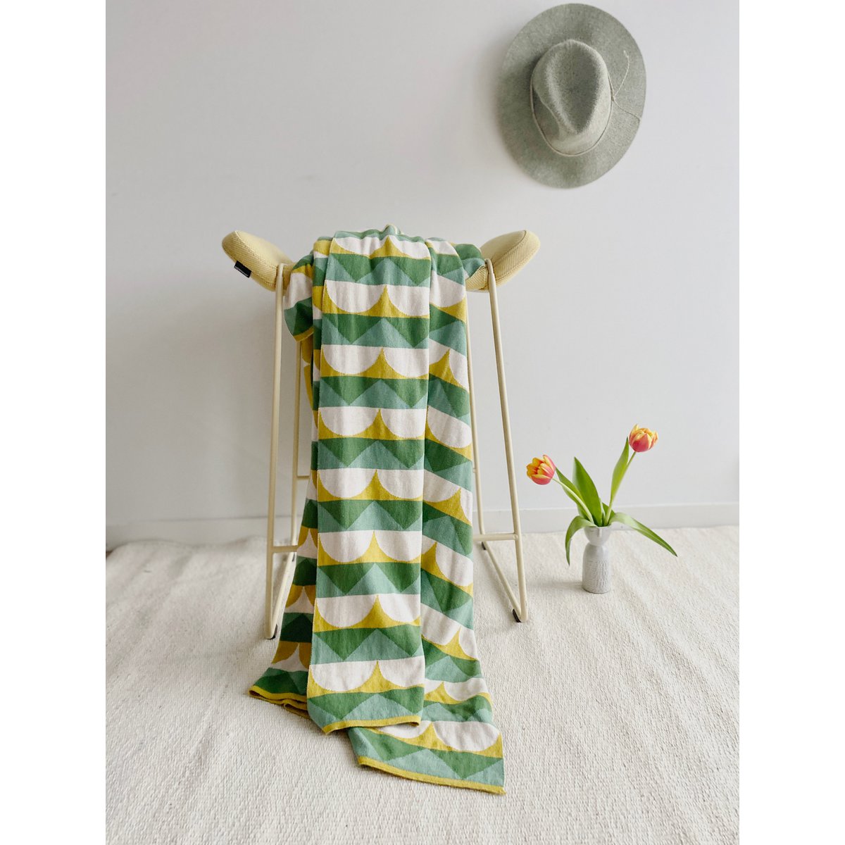 Toby dekengroen, zacht jacquard gebreide katoen