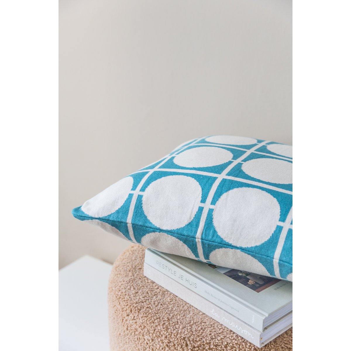 Don cushion cover petrol, soft jacquard knitted cotton