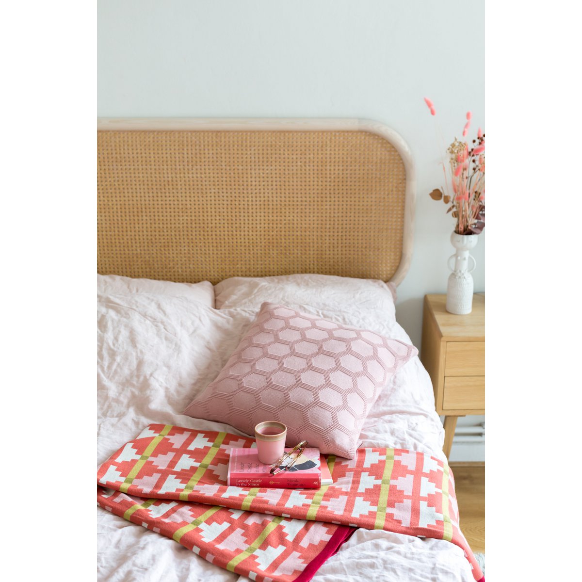 Alf Deken Rood, zacht jacquard gebreid katoen