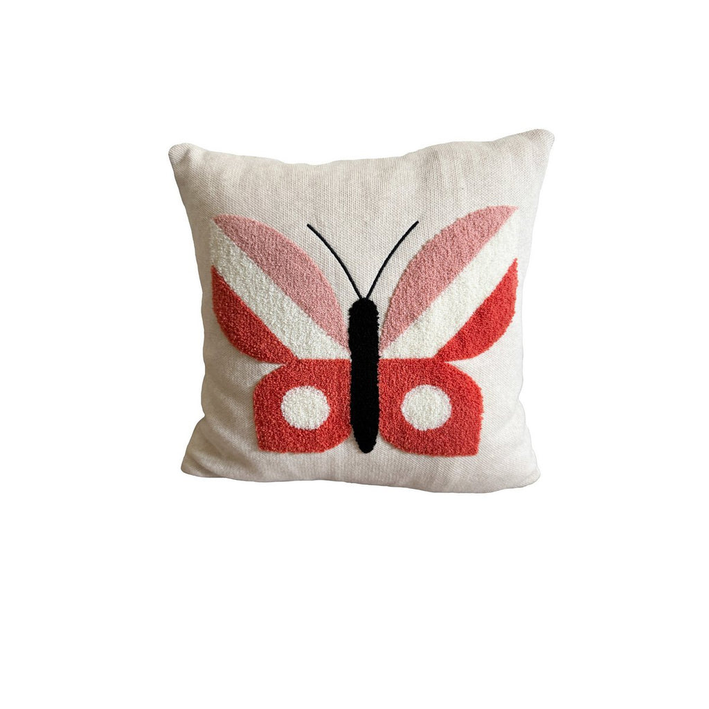 Butterfly cushion pink, soft cotton knitted with punchneedle embroidery.