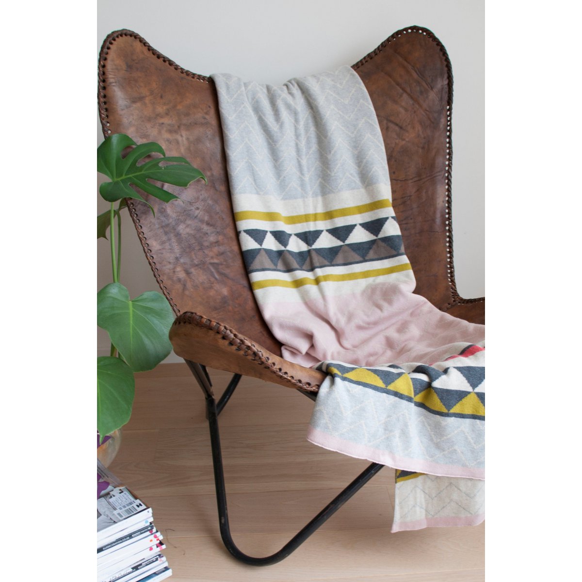 Vilma deken roze, zachte jacquard gebreide katoen