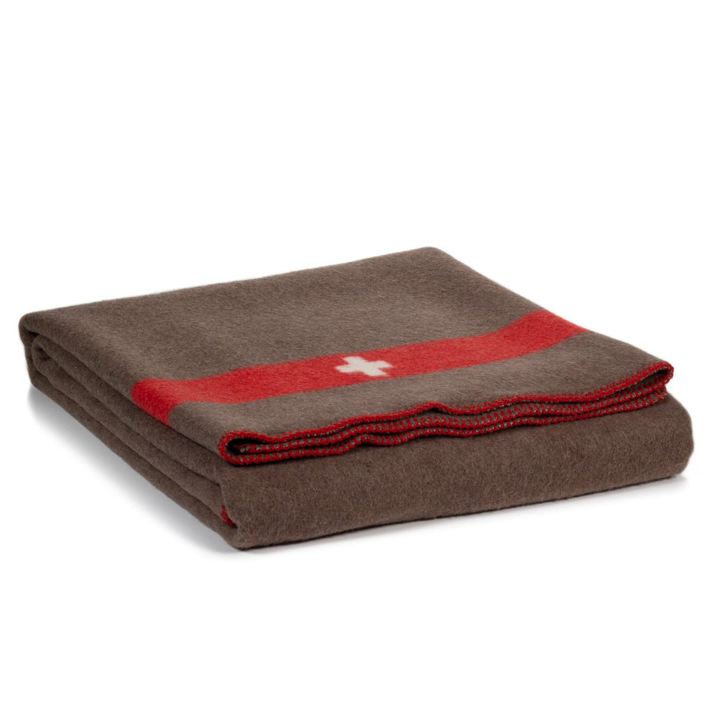 Merino blanket SWISS ARMY - brown