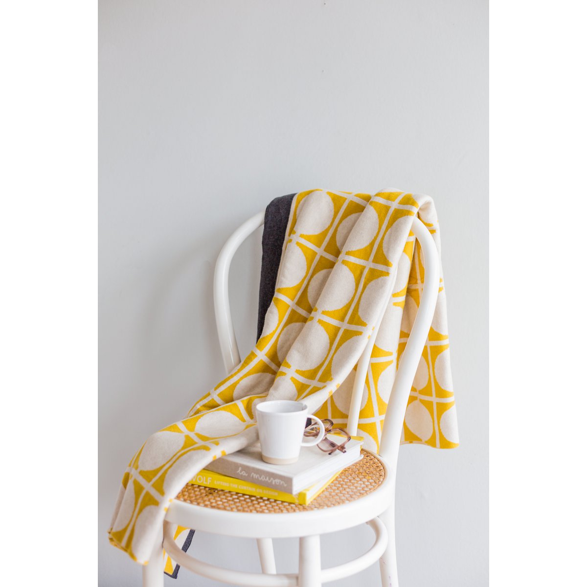 Don blanket yellow, soft jacquard knitted cotton