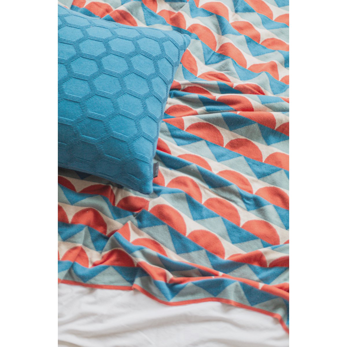 Toby deken blauw, zacht jacquard gebreide katoen