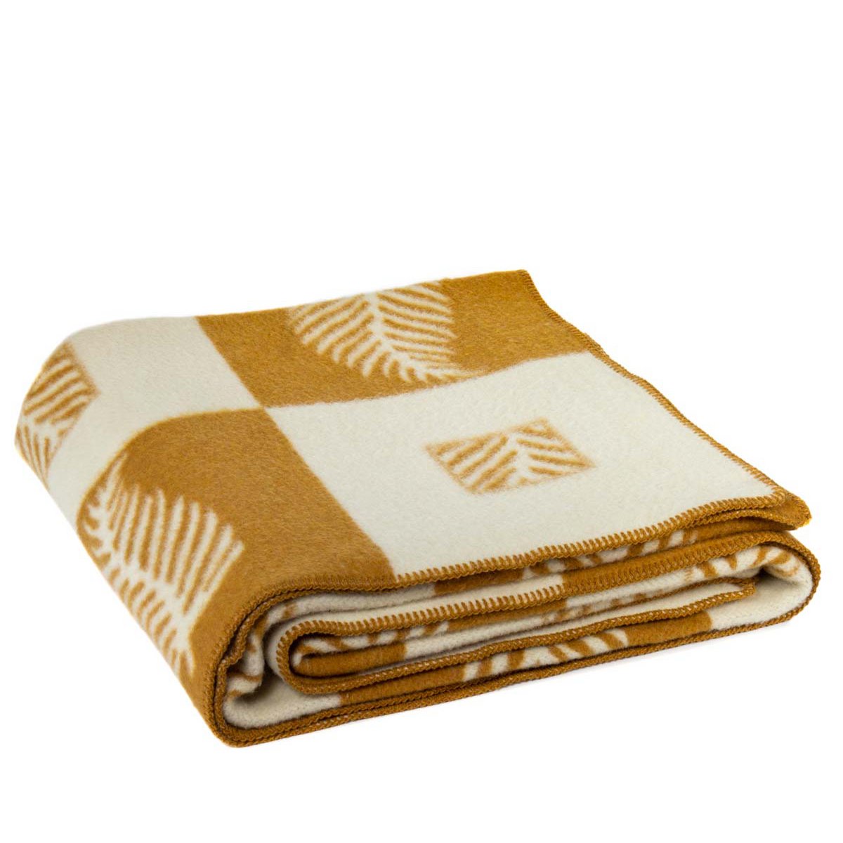 Merino wool bed blanket LEAF ocher