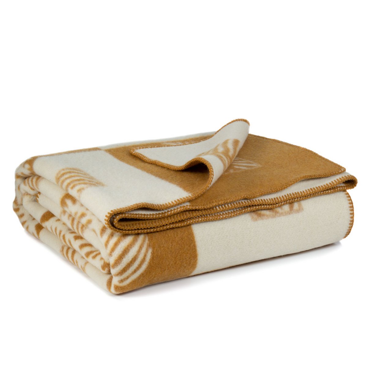 Merino wool bed blanket LEAF ocher