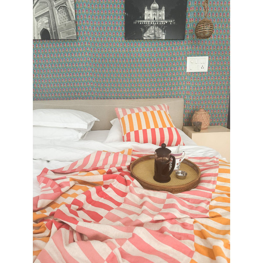 Mojo deken roze, zachte jacquard gebreide katoen.