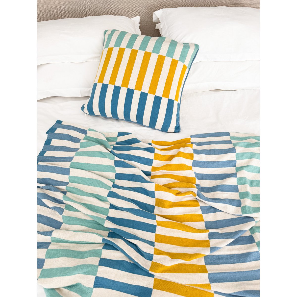 Mojo deken blauw, zacht Jacquard gebreide katoen.