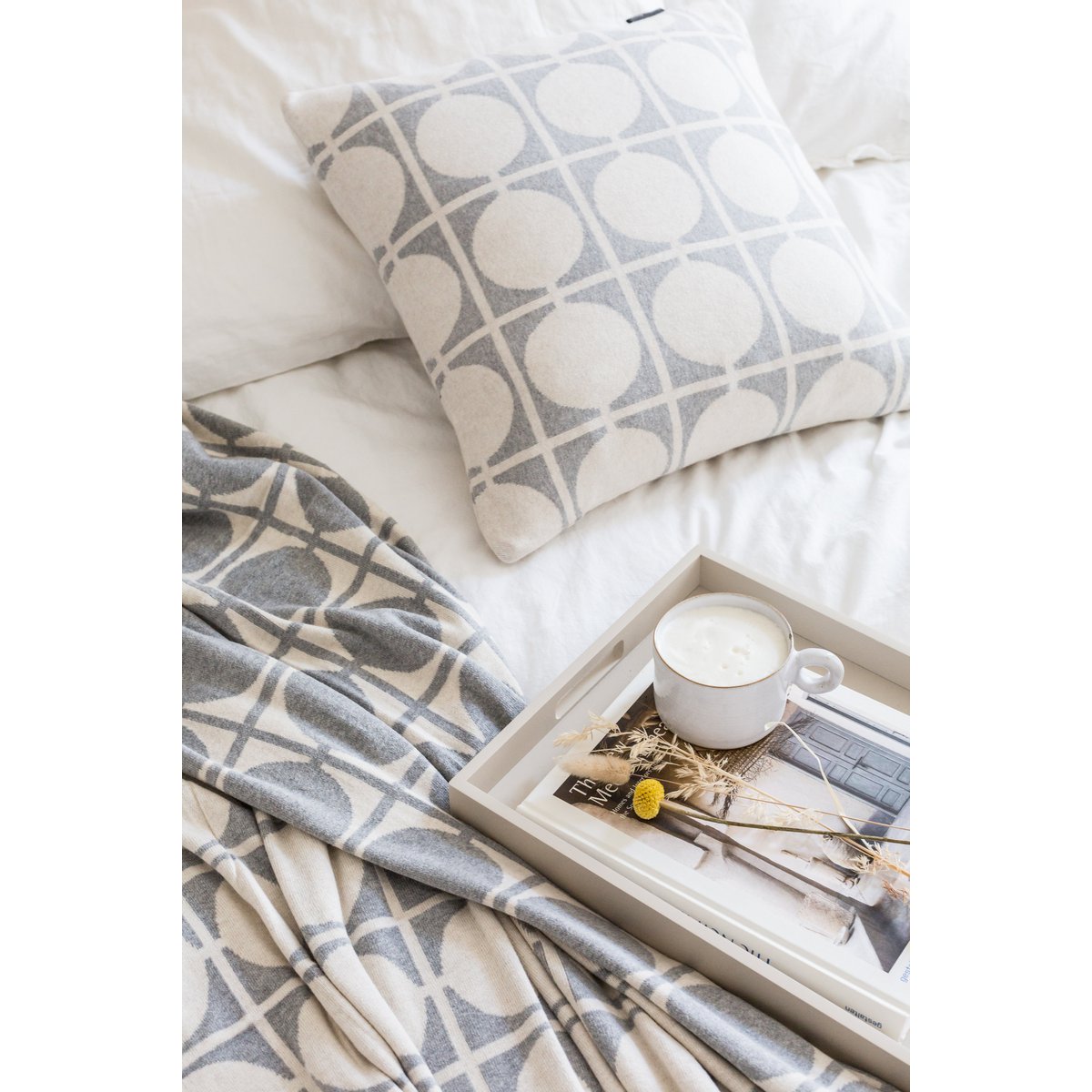 Don cushion cover grey, soft jacquard cotton knitted