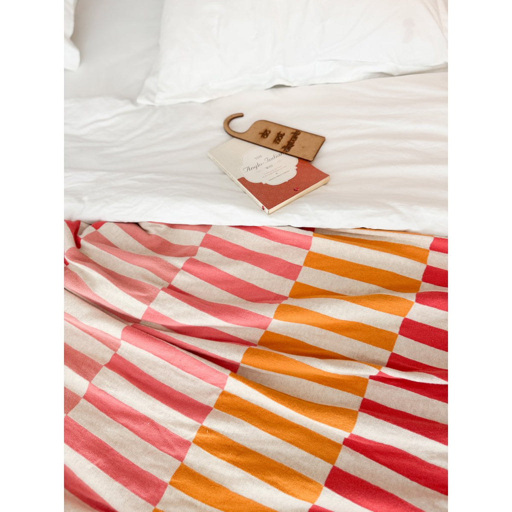 Mojo deken roze, zachte jacquard gebreide katoen.